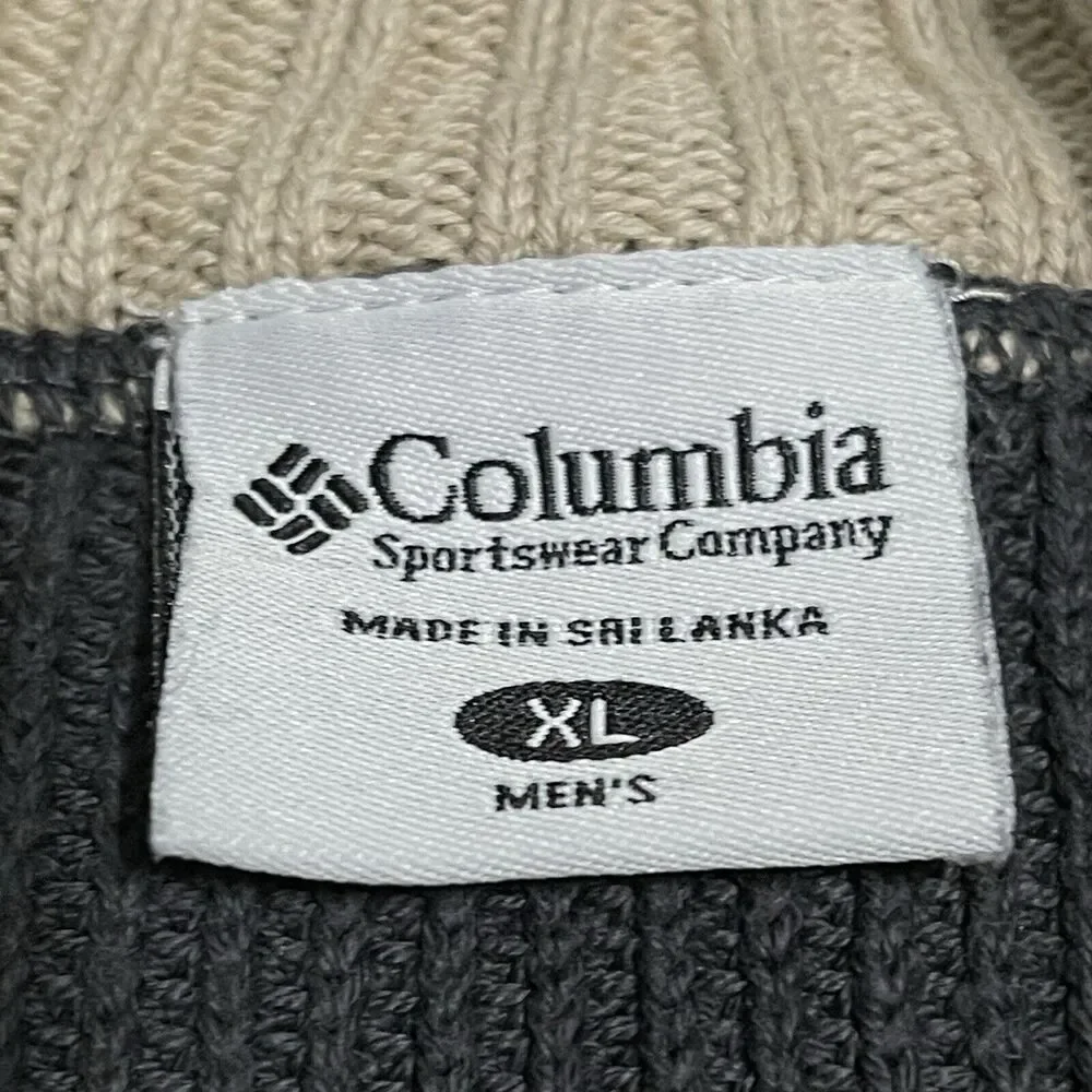 Columbia Sweater Men XL Gray Green Rib Knit Heavyweight 1/4 Zip Faded Distressed
